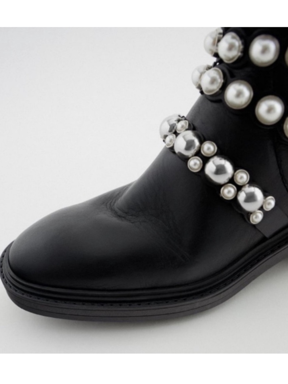 Zara Black Ankle Boots with Silver Pearl & Stud Straps - Picture 5 of 16